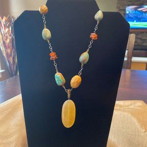 Silpada N1296 Sterling Silver, Turquoise, Camel Jasper, and Amber Necklace